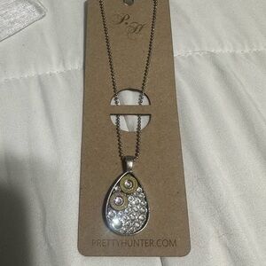 Gold and Silver Pendant Necklace with Iridescent Elements